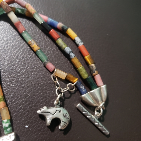 Vintage triple strand natural gemstone bracelet southwestern sterling .925 - Picture 3 of 3